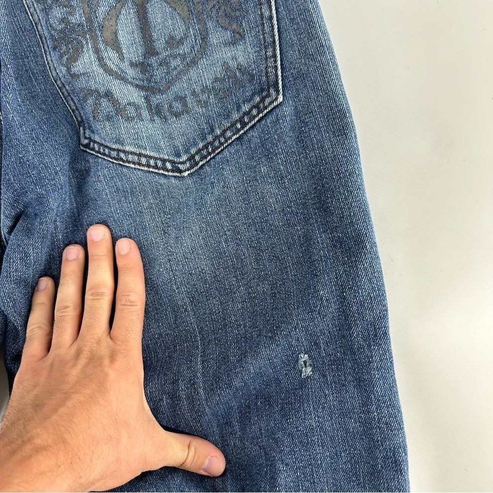 Vintage Makaveli Jeans Men 32x31 Blue Y2K Baggy 2000s Grunge Embroidered Hip Hop - Picture 6 of 10